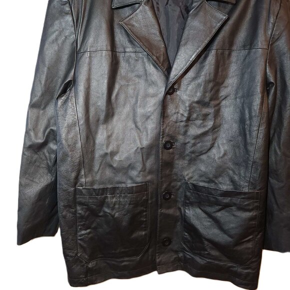 Junction West 100% leather jacket Men's large Black lined Winter fall Buttons - Picture 3 of 16